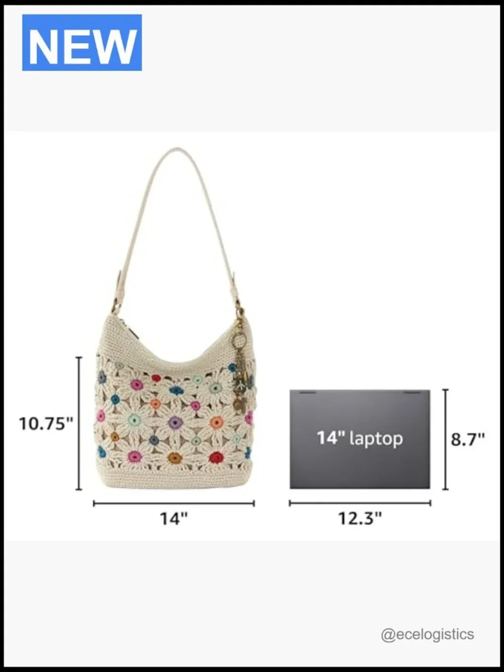 Large Hand Crochet Hobo Bag with Zipper Pocket